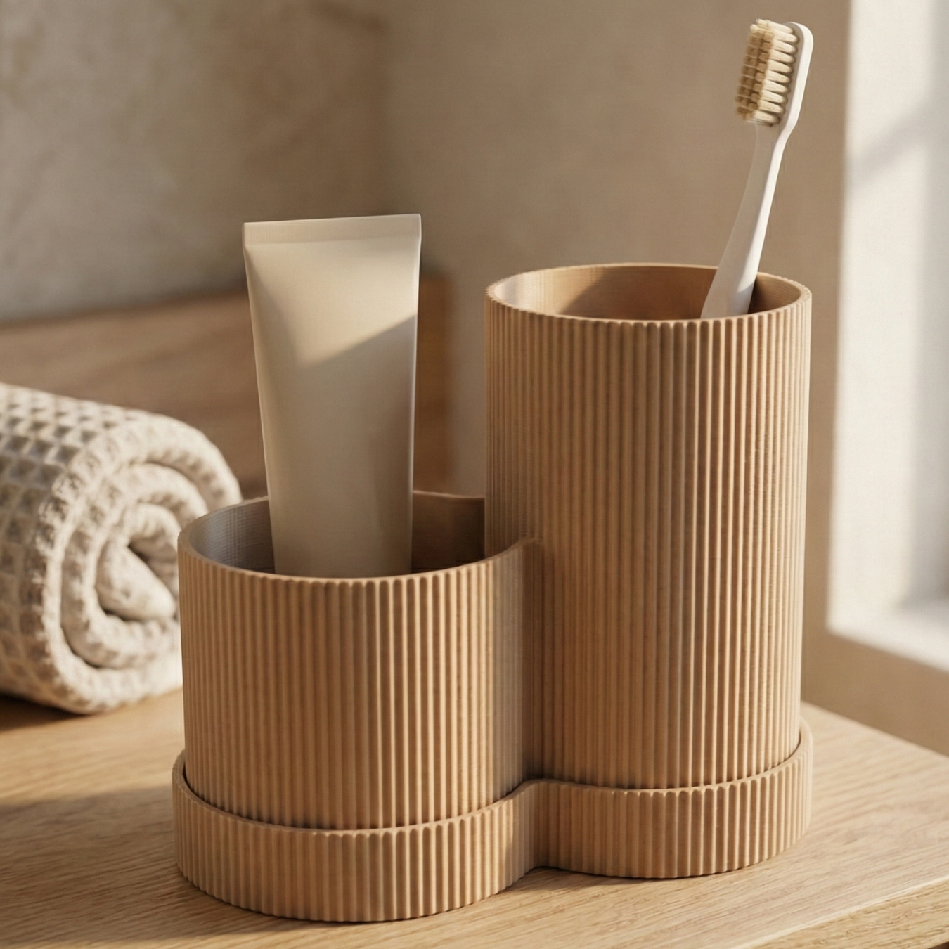 Zahnbürstenhalter mit Doppelkammer – Minimalistischer Bad-Organizer für Zahnbürste und Zahnpflege