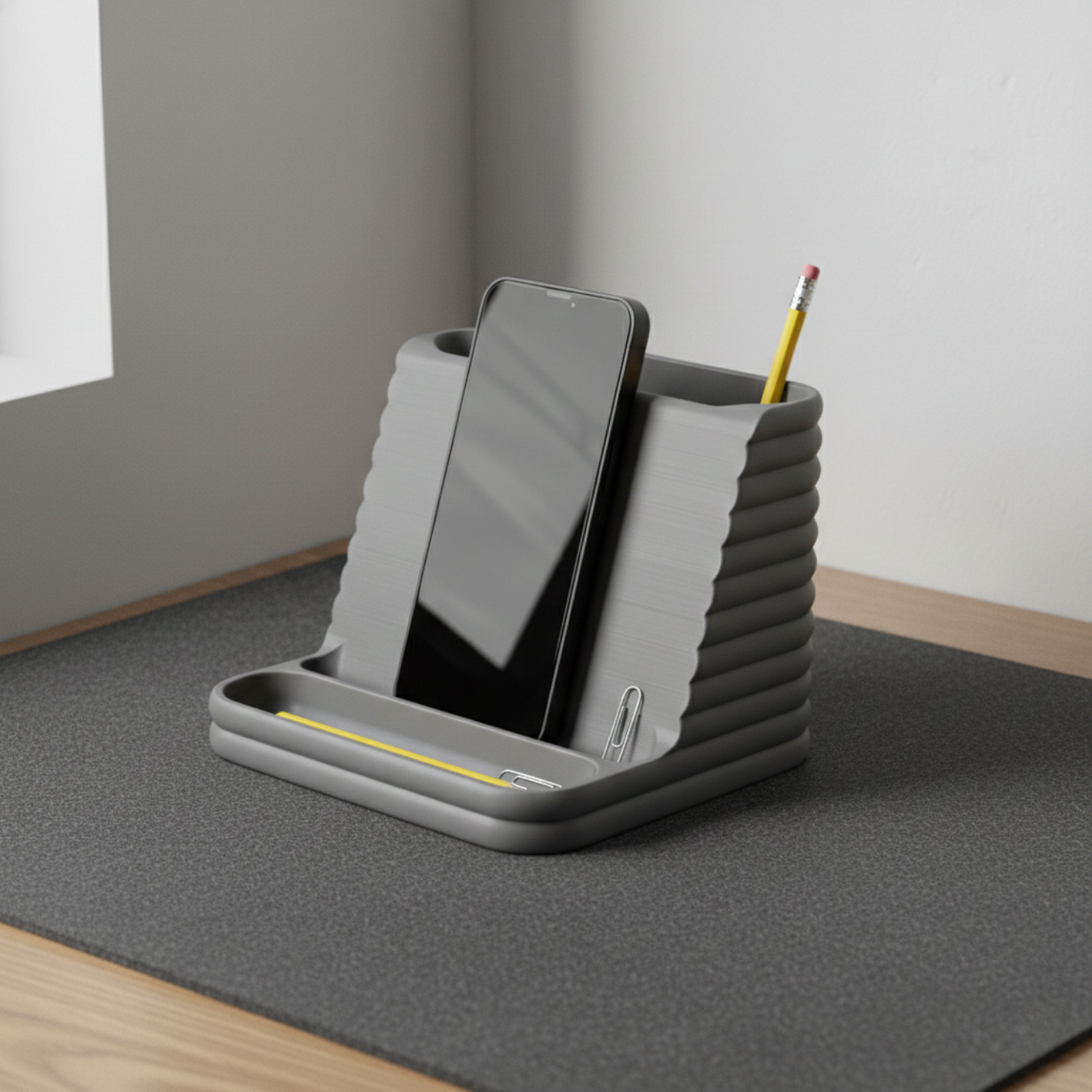 Smartphone-Halter mit Schreibtisch-Organizer – kompakte Ablage für Büro & Homeoffice